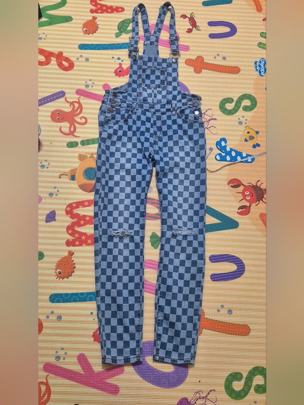 Checkerboard Denim Overalls - American Bazi